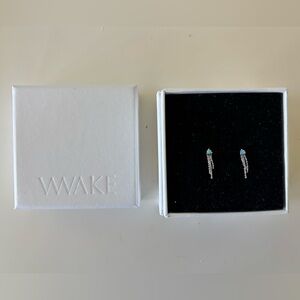 Wwake custom Opal flat back mist stud earrings 14k white gold $680
